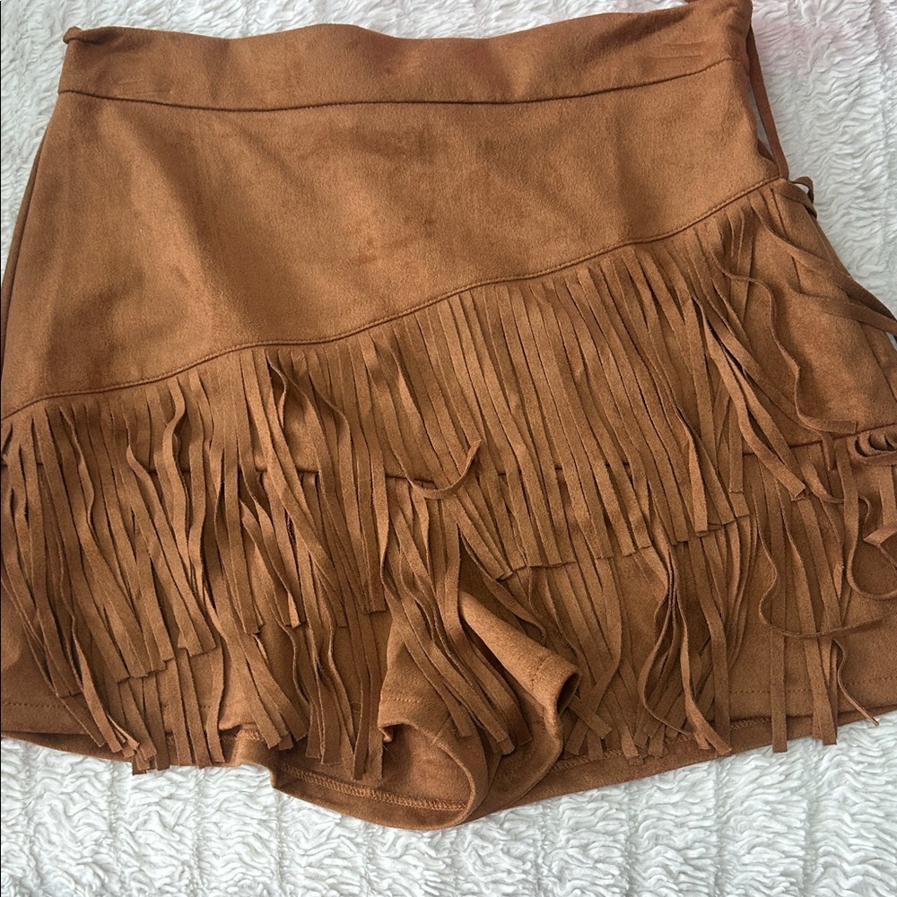 Flying Tomato Brown Fringe Mini Skirt